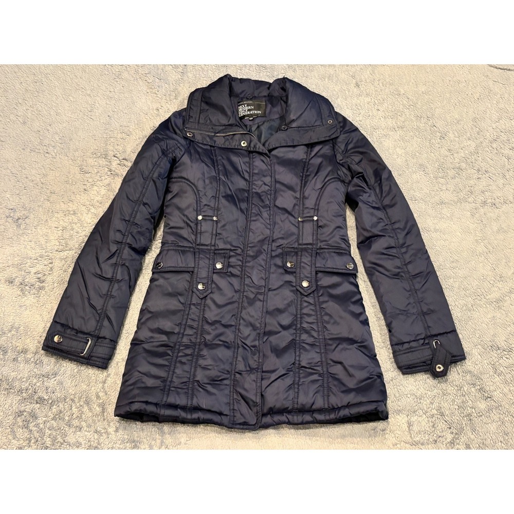 Urban Behavior Puffer Jacket Womens Small Navy Blue Long Sleeve Full Zip Coat